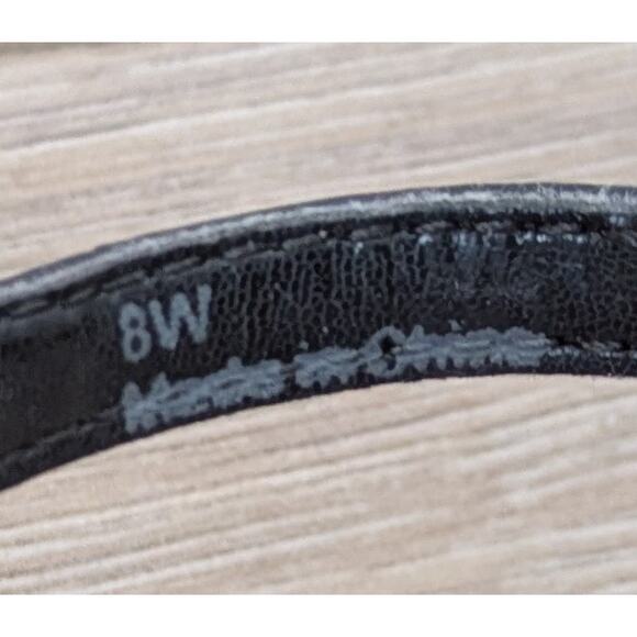 Etienne Aigner Sandals 8W Black Patent Leather Slingback T-Strap Wedge Heel - Picture 11 of 12